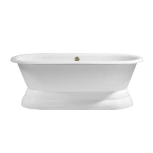 60 in. Cast Iron Flatbottom Non-Whirlpool Bathtub in Glossy White with Brushed Nickel External Drain and Tray