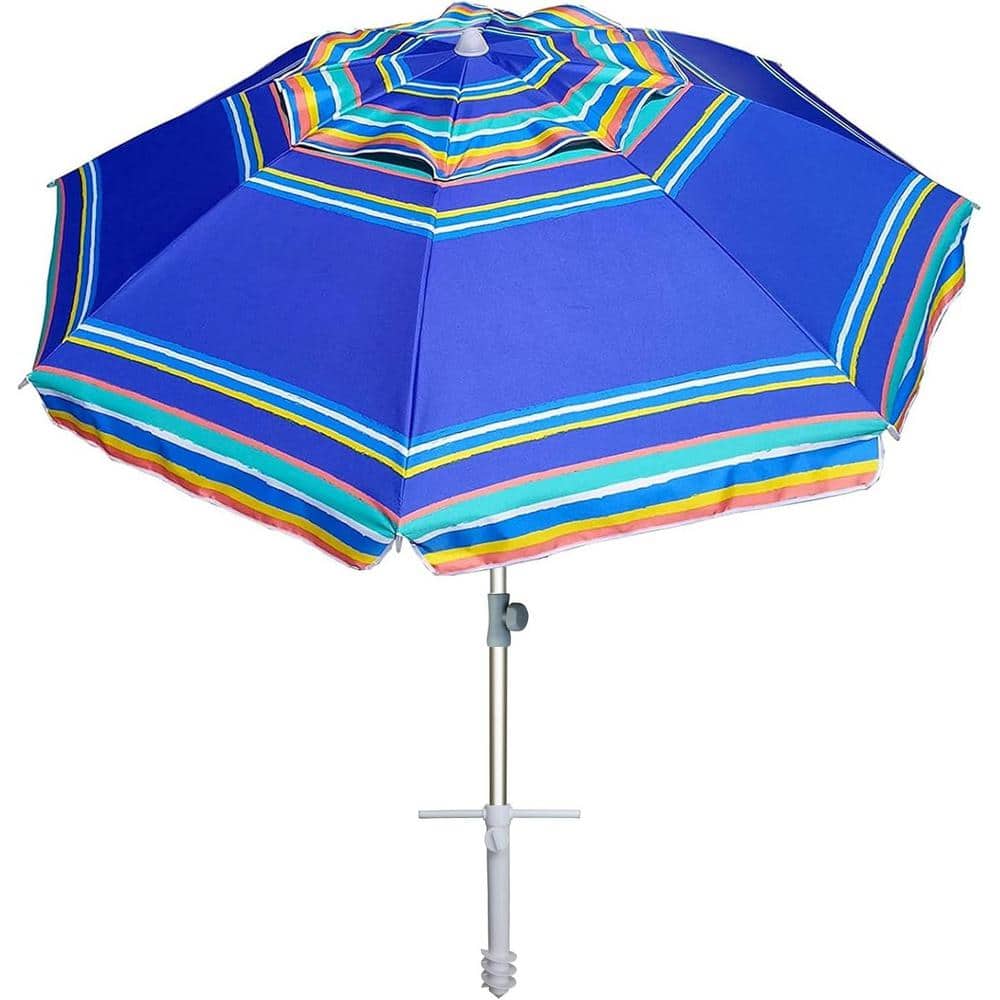 7 ft. Aluminum Pole Push Button Tilt Beach Umbrella with Sand Anchor and Ca
