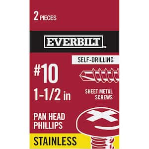 #10 x 1-1/2 in. Stainless Steel Phillips Pan Head-Self-Drilling Sheet Metal Screws (2-Pack)