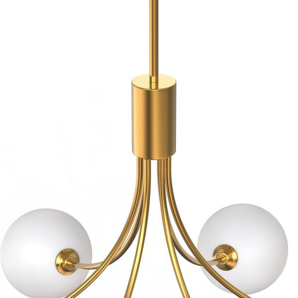 YANSUN 6-Light Gold Sputnik Chandelier, Mid-Century Linear Pendant