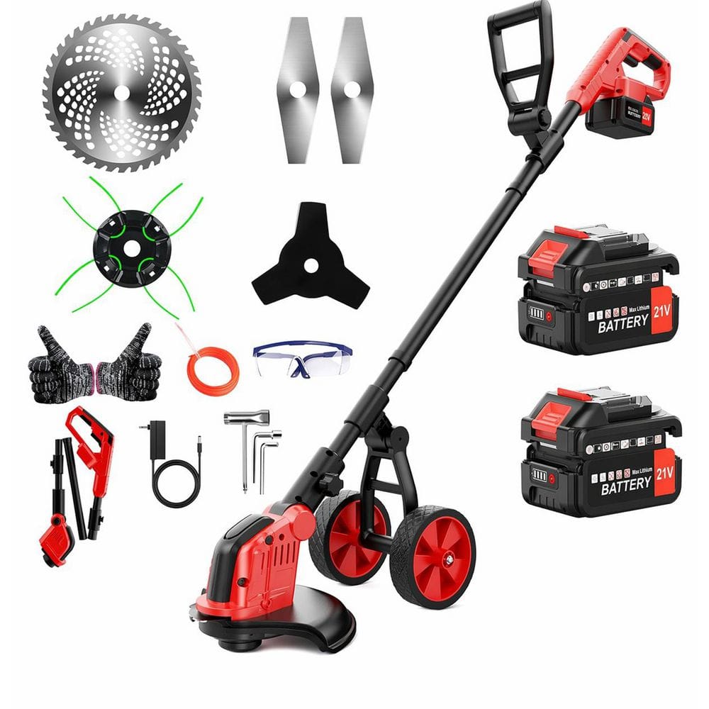12 in. 4-in-1 Cordless Weed Trimmer and Edger with Wheel, 2 Batteries, Black Red, Brushless price history on PriceWatchPro