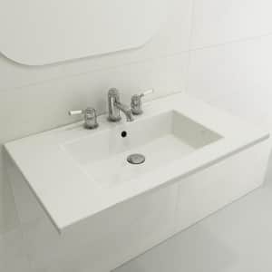 Ravenna White 32.25 in. 1-Hole Fireclay Rectangular Wall-Mounted Sink with Overflow