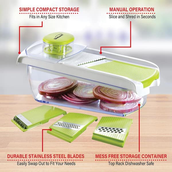 GCP Products Safe Mandoline Slicer For Kitchen, Injury-Free Design, 3  Cutting Modes & 2 Thickness