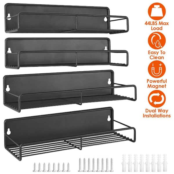 4-Pack Magnetic Spice Rack Organizer: Strong Fridge/Microwave Storage Shelf for Jars/Utensils