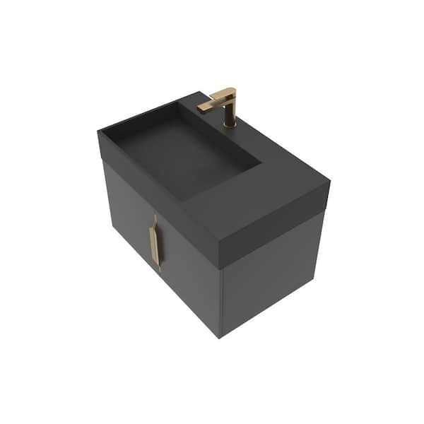 castellousa Maranon 24 in. W x 18.9 in. D x 19.25 in. H Single Sink Bath Vanity in Black with Gold Trim with Black Top