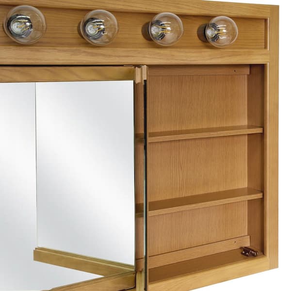 Richland 48 in. W x 30 in. H x 5 in. D Framed 6-Light Tri-View Surface-Mount Bathroom Medicine Cabinet in Nutmeg Oak Richland 48 in. W x 30 in. H x 5 in. D Framed 6-Light Tri-View Surface-Mount Bathroom Medicine Cabinet in Nutmeg Oak