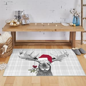 Holiday Moose Gray 1 ft. 6 in. x 2 ft. 6 in. Machine Washable Holiday Area Rug