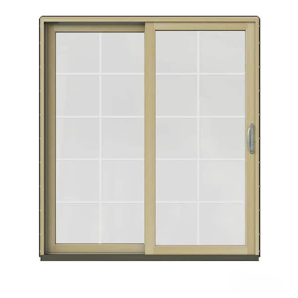 JELD-WEN 72 in. x 80 in. W-2500 Contemporary Brown Clad Wood Left-Hand 10 Lite Sliding Patio Door w/Unfinished Interior