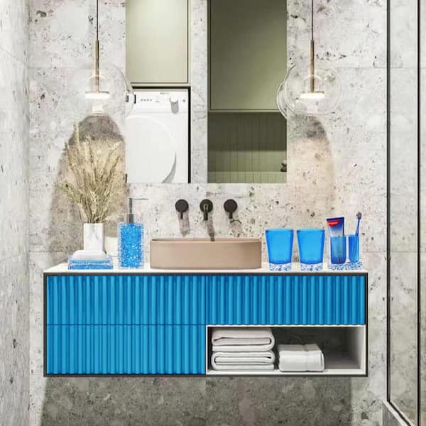 5 Pcs Bright-colored Mosaic Glass Bathroom Accessory Set Blue