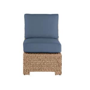 Laguna Point Tan Wicker Armless Middle Outdoor Patio Sectional Chair with CushionGuard Sky Blue Cushions