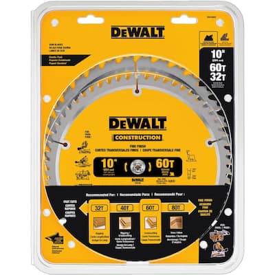 10 in. Construction Saw Blade (2-Pack) with 60 & 32 Tooth Blades