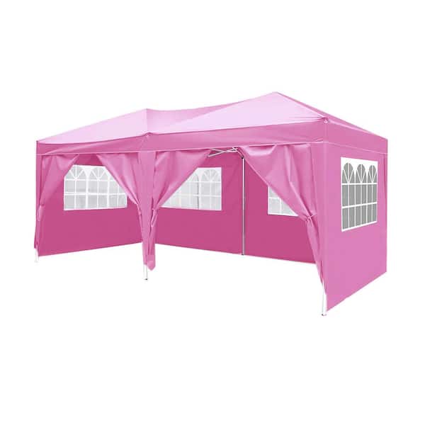 Pink Roof Metal Portable Carport 9.7 ft. W x 19.5 ft. D x 8.5 ft. H with 6-Removable Sidewalls and Carry Bag