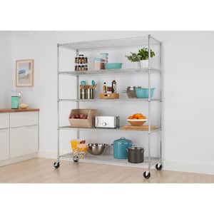 EcoStorage Chrome 5-Tier Rolling Chrome-Plated Steel Wire Shelving Unit (60 in. W x 77 in. H x 24 in. D)