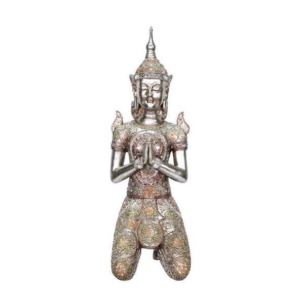 Zaer Ltd. International 25.6 in. Tall in Silver Polyresin Thai Kneeling in Prayer
