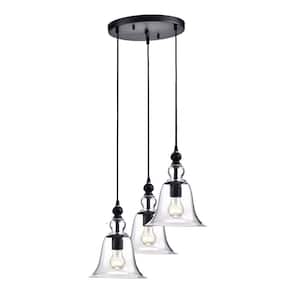 Reagan 3-Light Transitional Antique Black Cluster Pendant with Clear Glass Shades