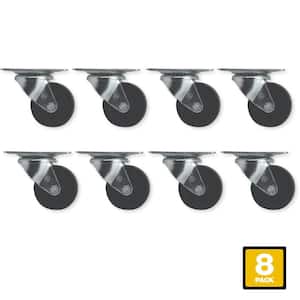 3 in. Black Soft Rubber and Steel Swivel Plate Caster with 175 lbs. Load Rating (8-Pack)