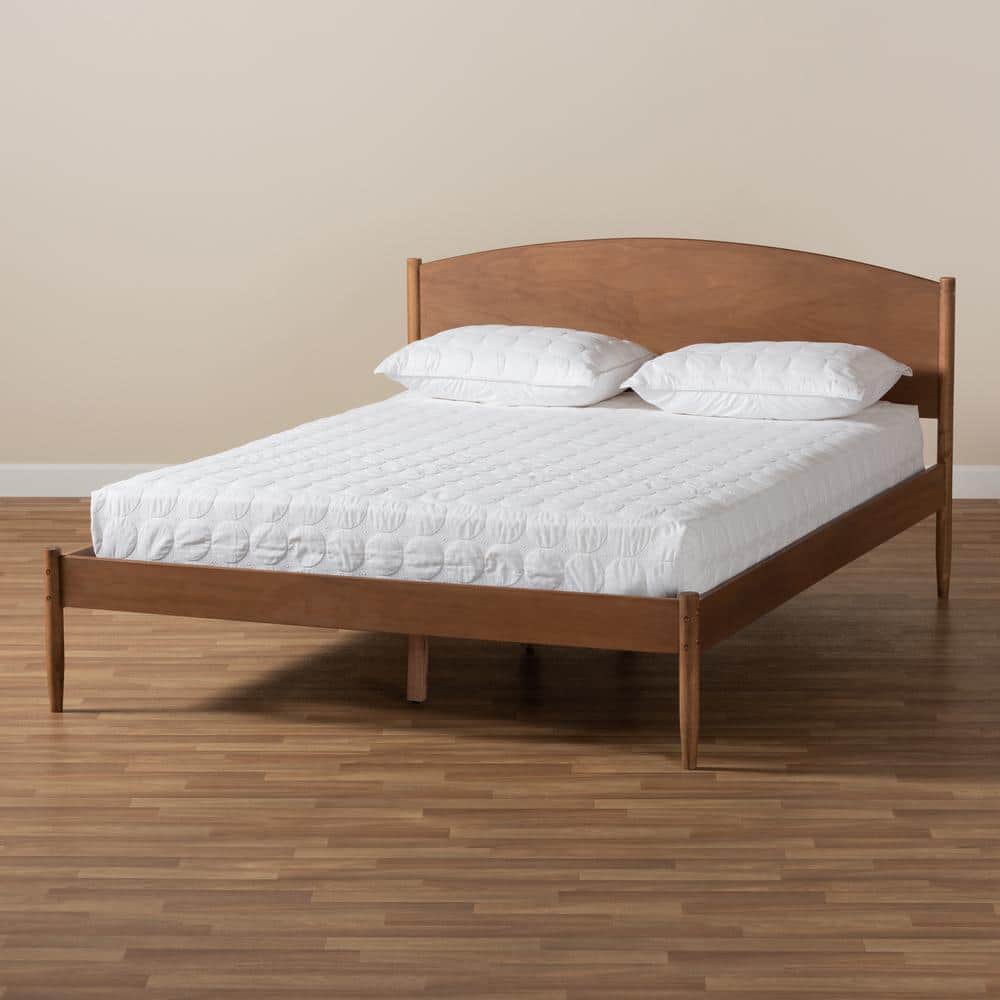 Leanora King Walnut Wood Upholstered Platform Bed with Slats