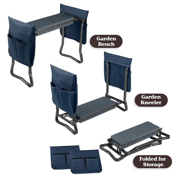 Gardening Kneeling Bench-Foldable Foam Pad Stool for Kneelers-2 Tool Pouches and Handles-Blue