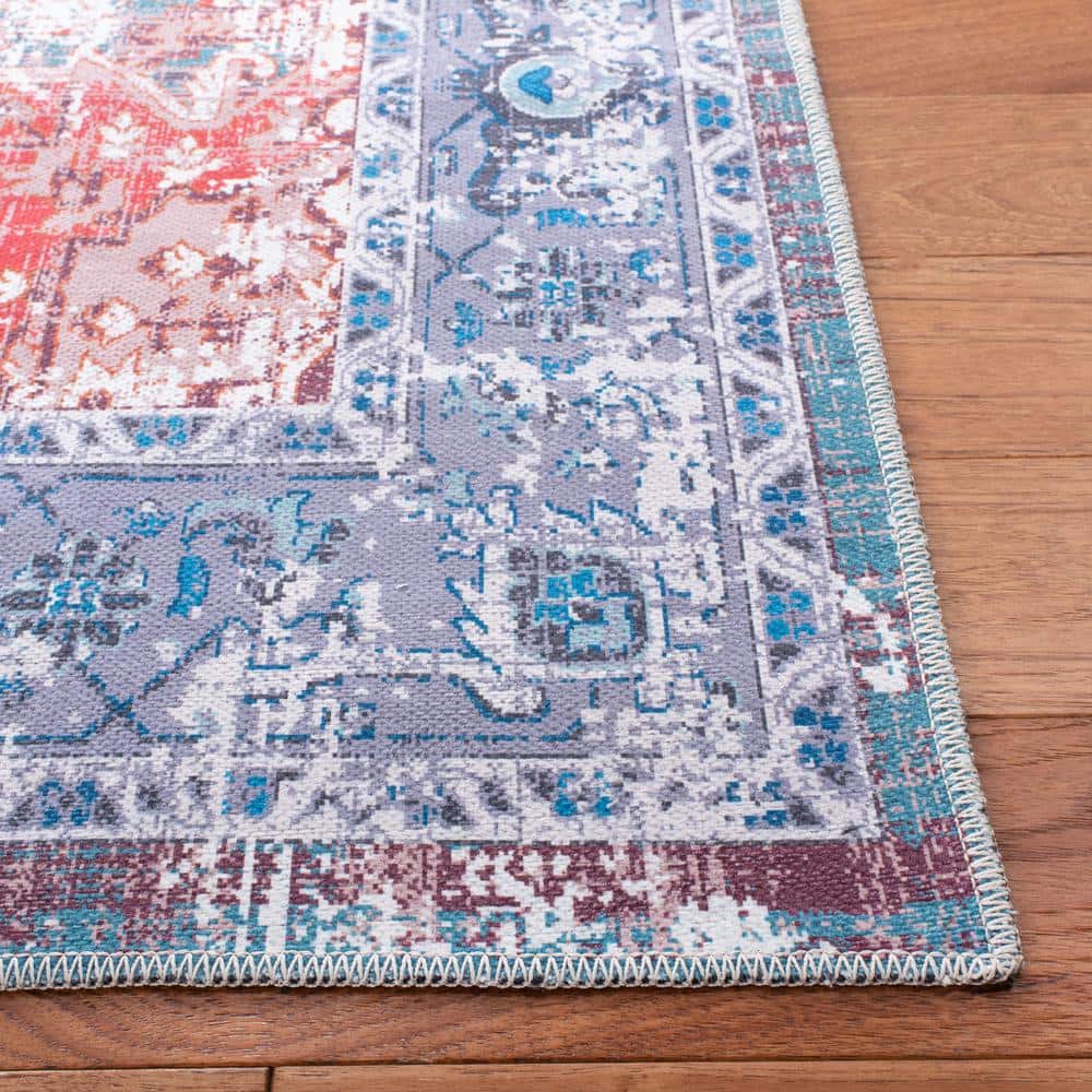 Serapi Rust and Blue Rectangular Washable Synthetic Area Rug 4' x 6'