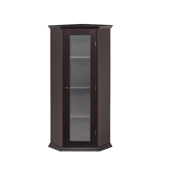 Unbranded 16.1 in. W. x 16.1 in. D x 42.4 in. H Brown MDF Linen Cabinet with Glass Door and Removable Shelf
