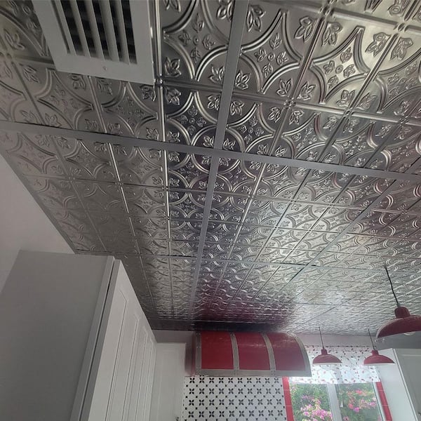 SKPC204 5th Avenue Stamped Metal Lay-in Tin Ceiling Tile  Covers/ 48 Sq Ft Eggshell White Pack Of 12 P 9230885