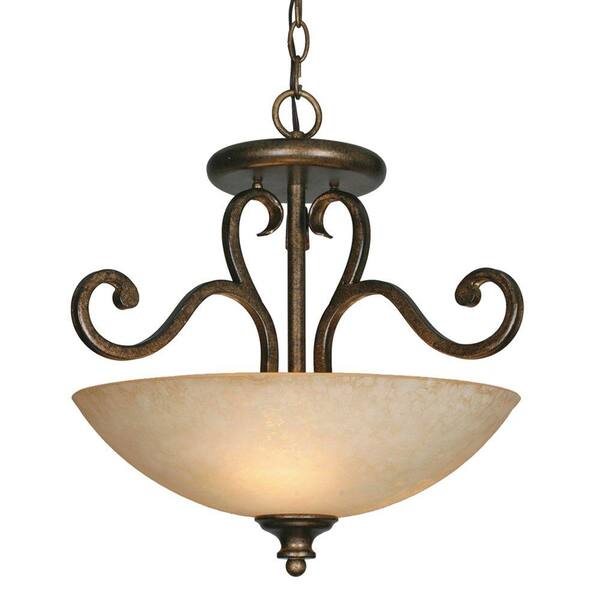 Golden Lighting Heartwood Collection 3-Light Burnt Sienna Semi-Flush/Pendant Convertible