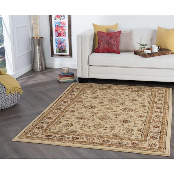 Elegance Floral Beige 8 ft. x 10 ft. Indoor Area Rug