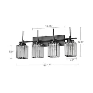 Orillia 27.17 in. 4-Light Modern Industrial Black Bathroom Vanity Light with Crystal Square Shades