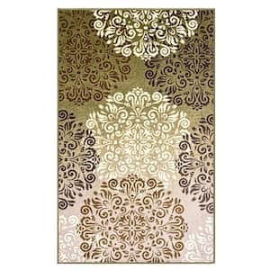 4 ft. x 6 ft. Greens and Browns Floral Power Loom Non Skid Area Rug