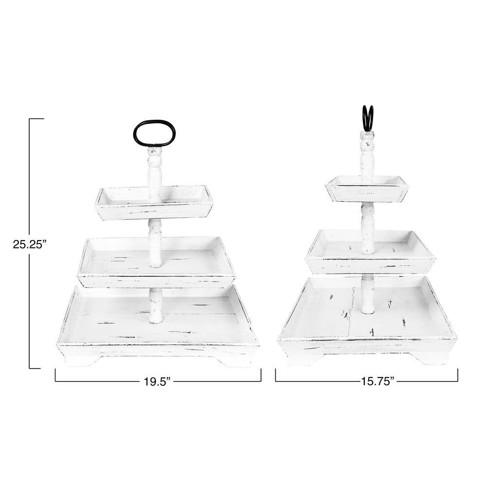 White Rectangular Wood 3-Tier Decorative Tray