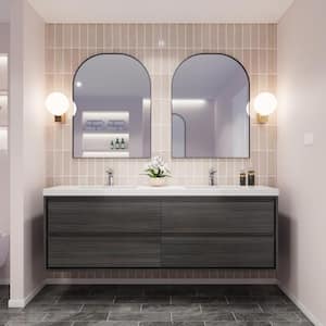 Sage 72 in. W Vanity in Gray Oak with Reinforced Acrylic Vanity Top in White with White Basins