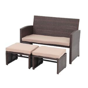 OC 3-Piece Wicker Outdoor Furniture Set with Beige Cushions