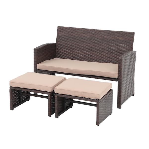 Freestyle 3-Piece Wicker Outdoor Furniture Set with Beige Cushions