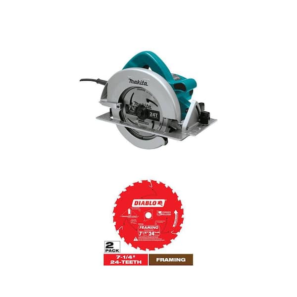 7-1/4 in. 15 Amp Corded Circular Saw with 24T Blade and 7-1/4 in. 24-Tooth Framing Blade Value Pack (2-Pack)