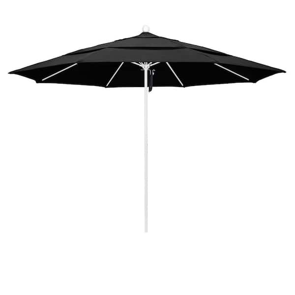 California Umbrella 11 ft. White Aluminum Commercial Market Patio Umbrella with Fiberglass Ribs and Pulley Lift in Black Olefin