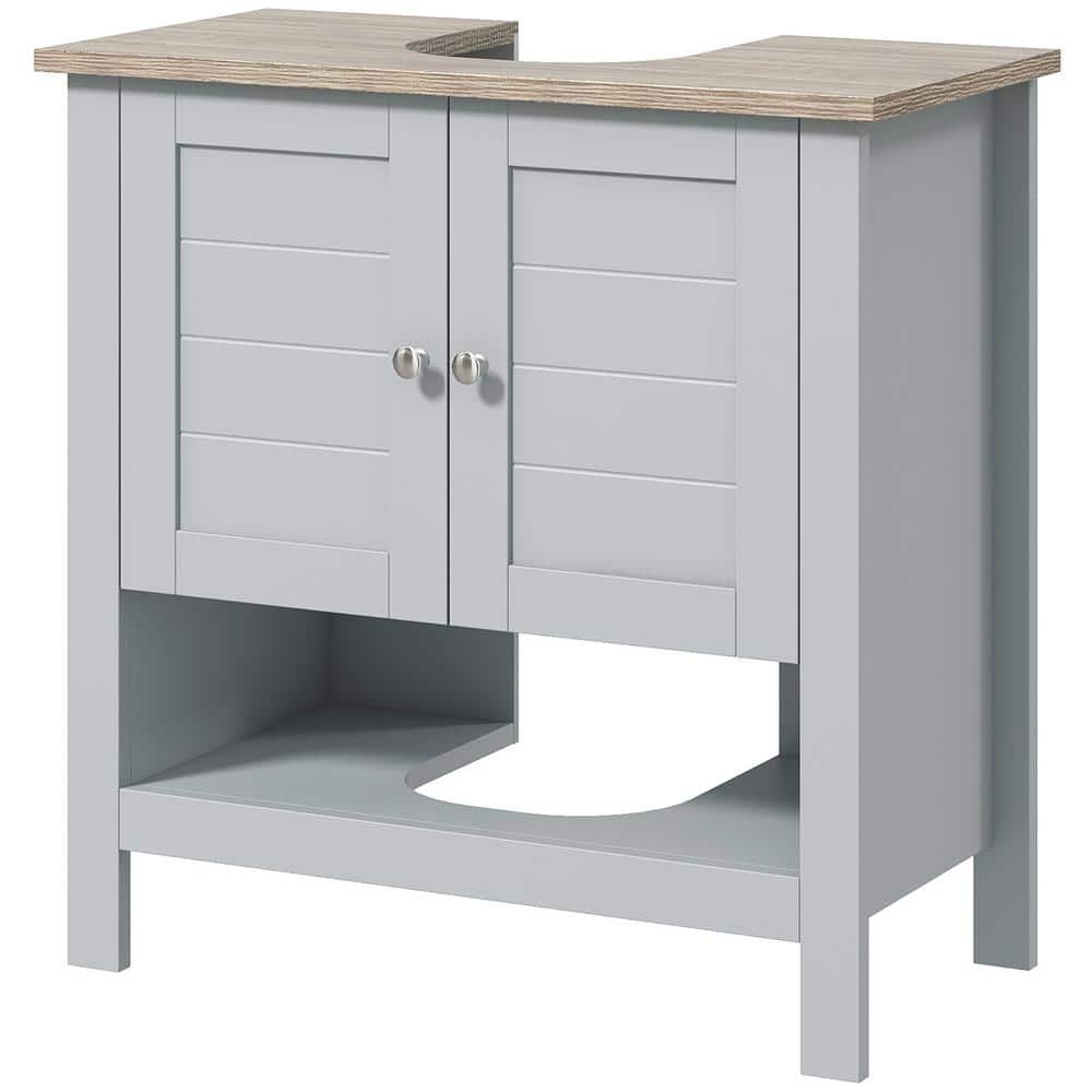 Gray MDF Pedestal Sink Cabinet with Adjustable Shelf