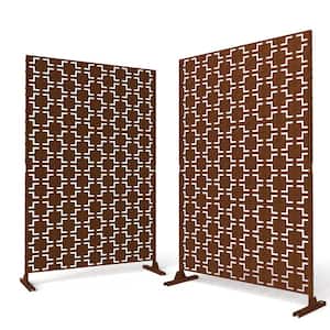 UIXE 47.2 in W. Galvanized Steel Garden Fence Outdoor Privacy Screen Garden Screen Panels in Reddish Brown (2-Pack)