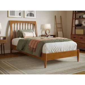Orleans Light Toffee Natural Bronze Solid Wood Frame Twin XL Low Profile Sleigh Platform Bed
