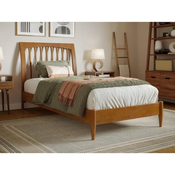 AFI Orleans Light Toffee Natural Bronze Solid Wood Frame Twin XL Low Profile Sleigh Platform Bed