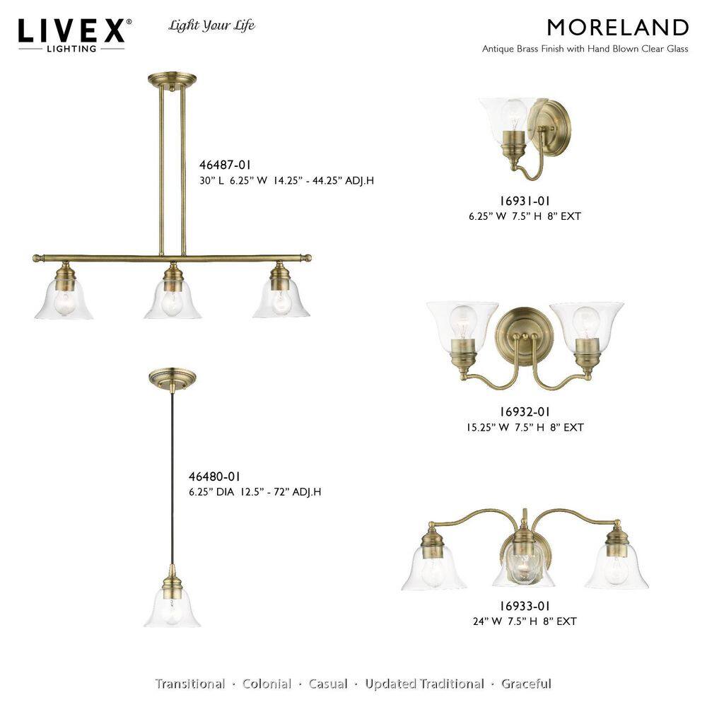 Transitional Hand-Blown Clear Glass Pendant in Antique Brass