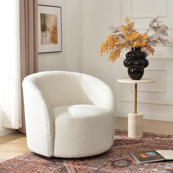 34 in. W Beige Boucle Upholstered Arm Chair with Swivel