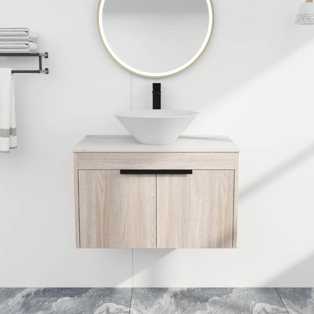 30 in. Wall-Mounted Single White Oak Bath Vanity with White Ceramic Sink Unassembled price history on PriceWatchPro