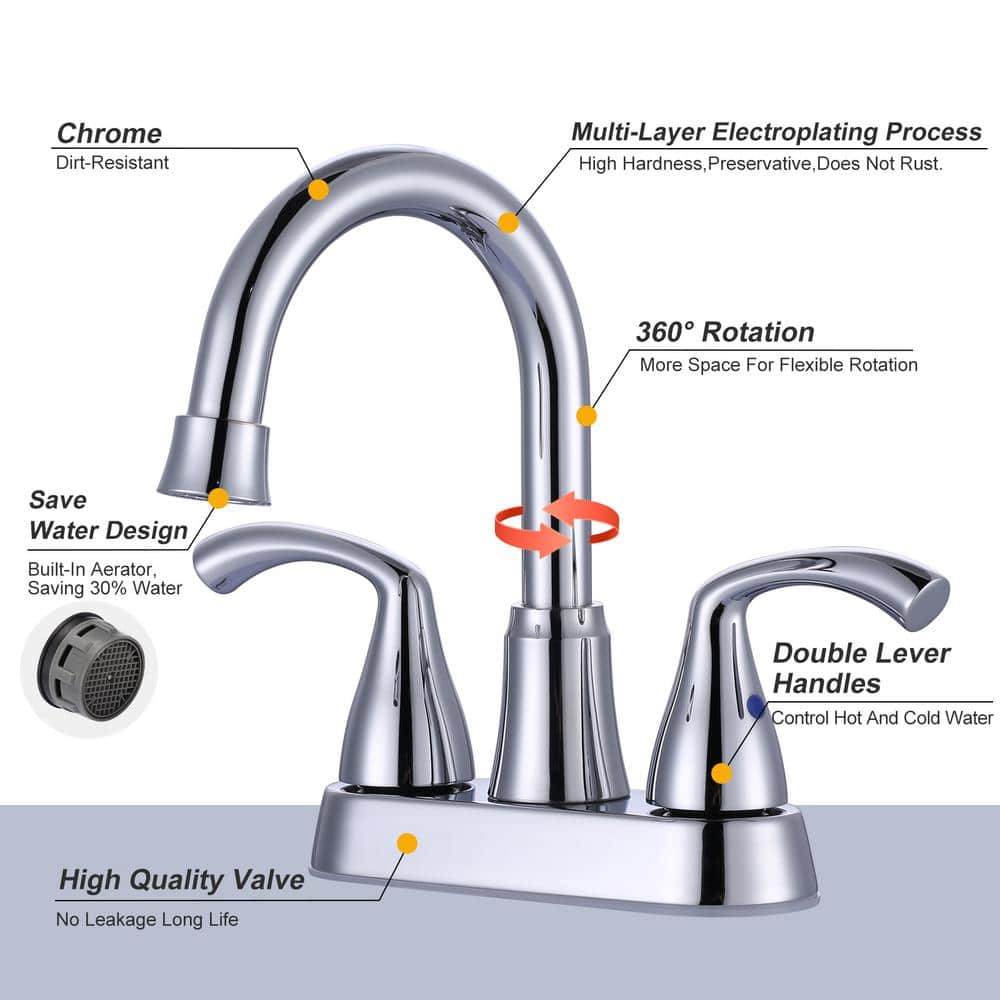 Polished Chrome Double Handle High Arc Bathroom Faucet