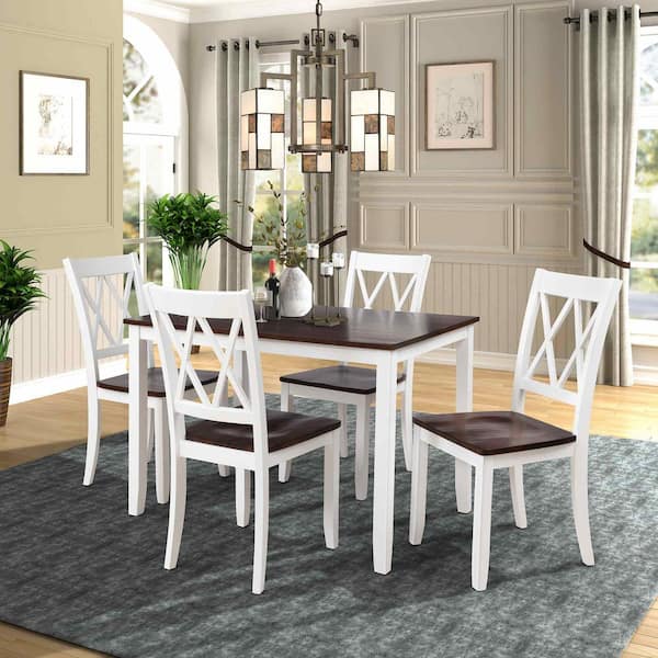 5-Piece White Wood Top Dining Room Set Seats 4