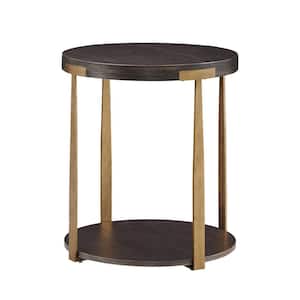 Espresso Wood and Metal T-Brace Round End Table