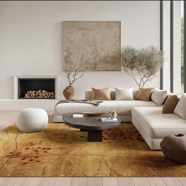 Somerset Latte 9 ft. x 12 ft. Botanical Contemporary Area Rug