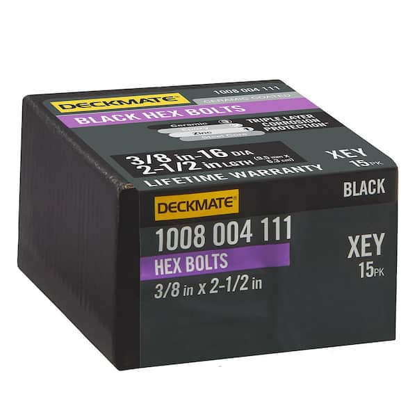 3/8 in. -16 x 2-1/2 in. Black Hex Bolt (15-Pack)