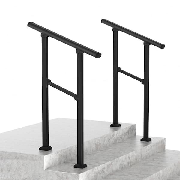 HOMEIBRO 36 in. H x 26.5 in. W Black Wrought Iron Stair Railing Kit Handrails for Outdoor Steps Fit 1 or 2 Steps