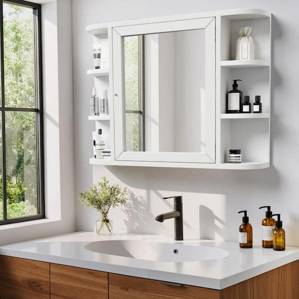 23.6 in. W x 31.5 in. H White Rectangular Wooden Wall Mount