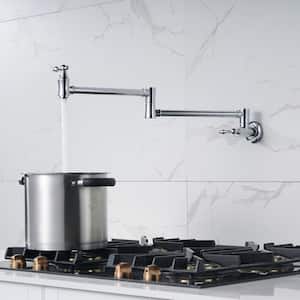 Brass Wall Mounted Pot Filler with 2-Handles and 2 Aerators in Polished Chrome